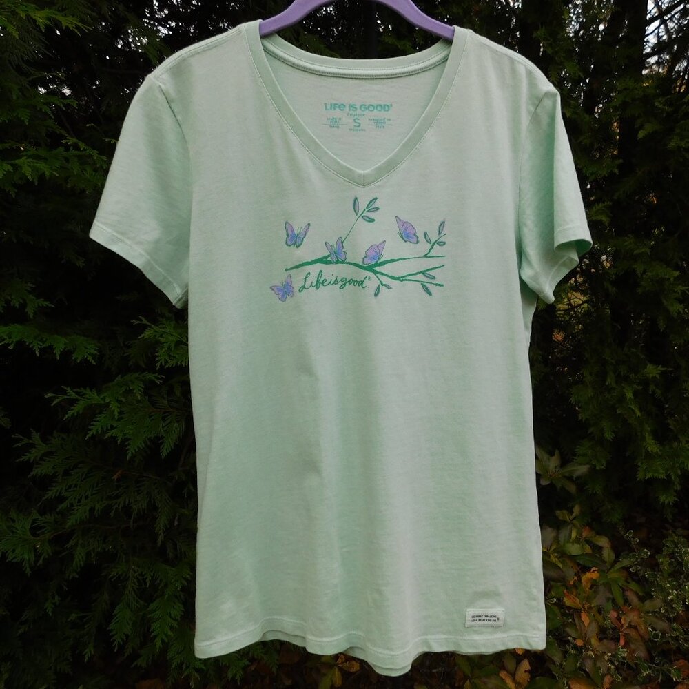 Life is Good Short Sleeve Vneck Butterfly Crusher Tee